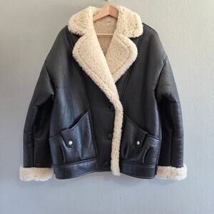 Women's Black Shearling Bomber Jacket